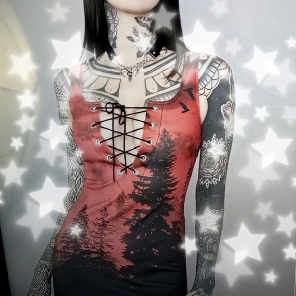 Dolls Kill Widow gothic bodycon laceup mini dress! Natures terror - Picture 6 of 13
